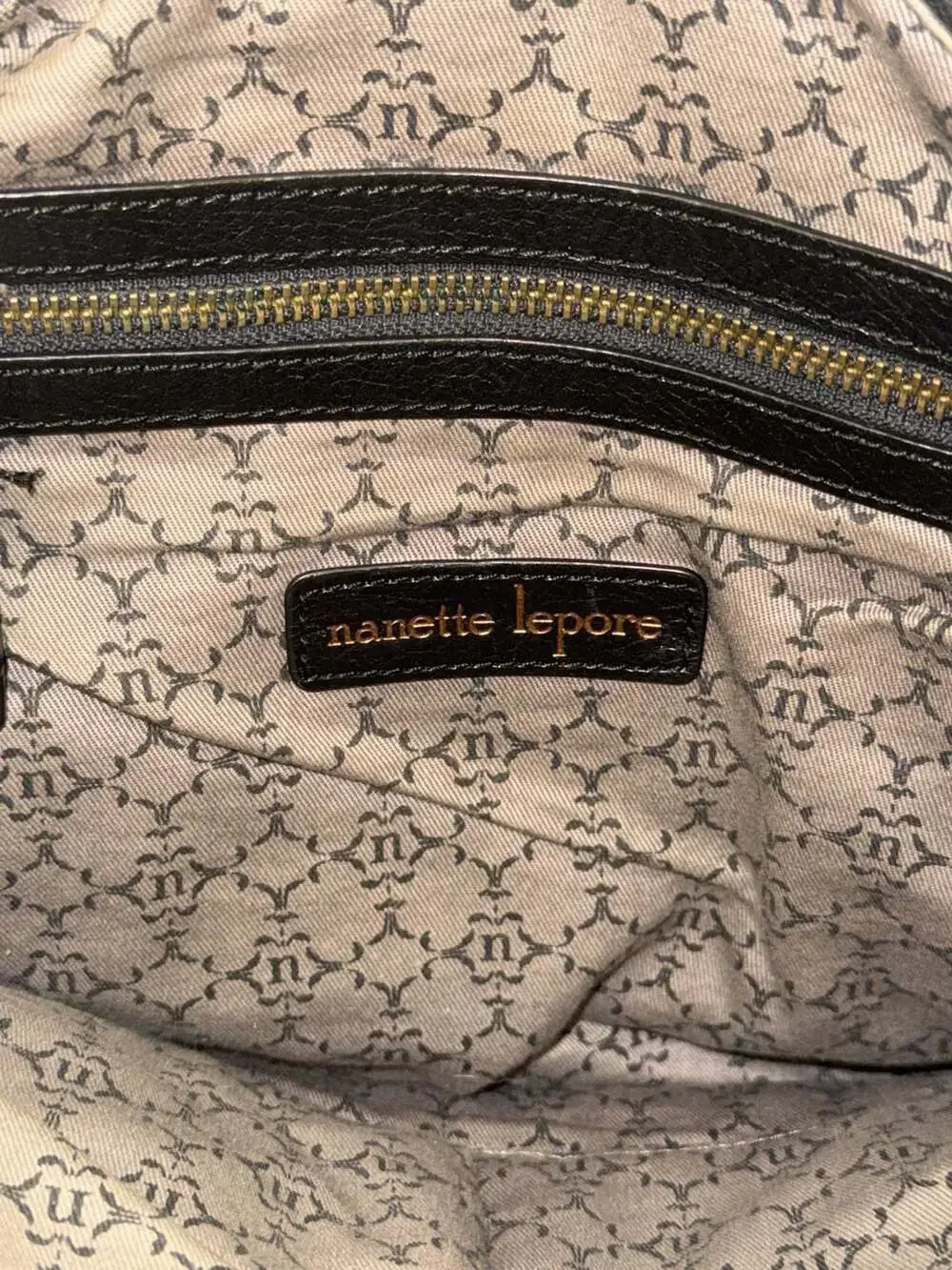 Nanette Lepore Black Leather and Leopard Print Satchel Tote Bag